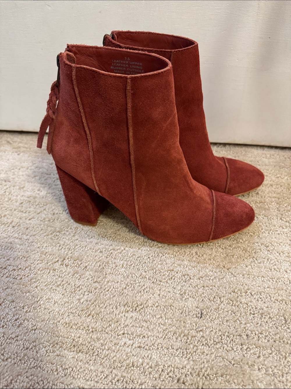 Able Rust/Red Suede Block Heel Ankle Booties